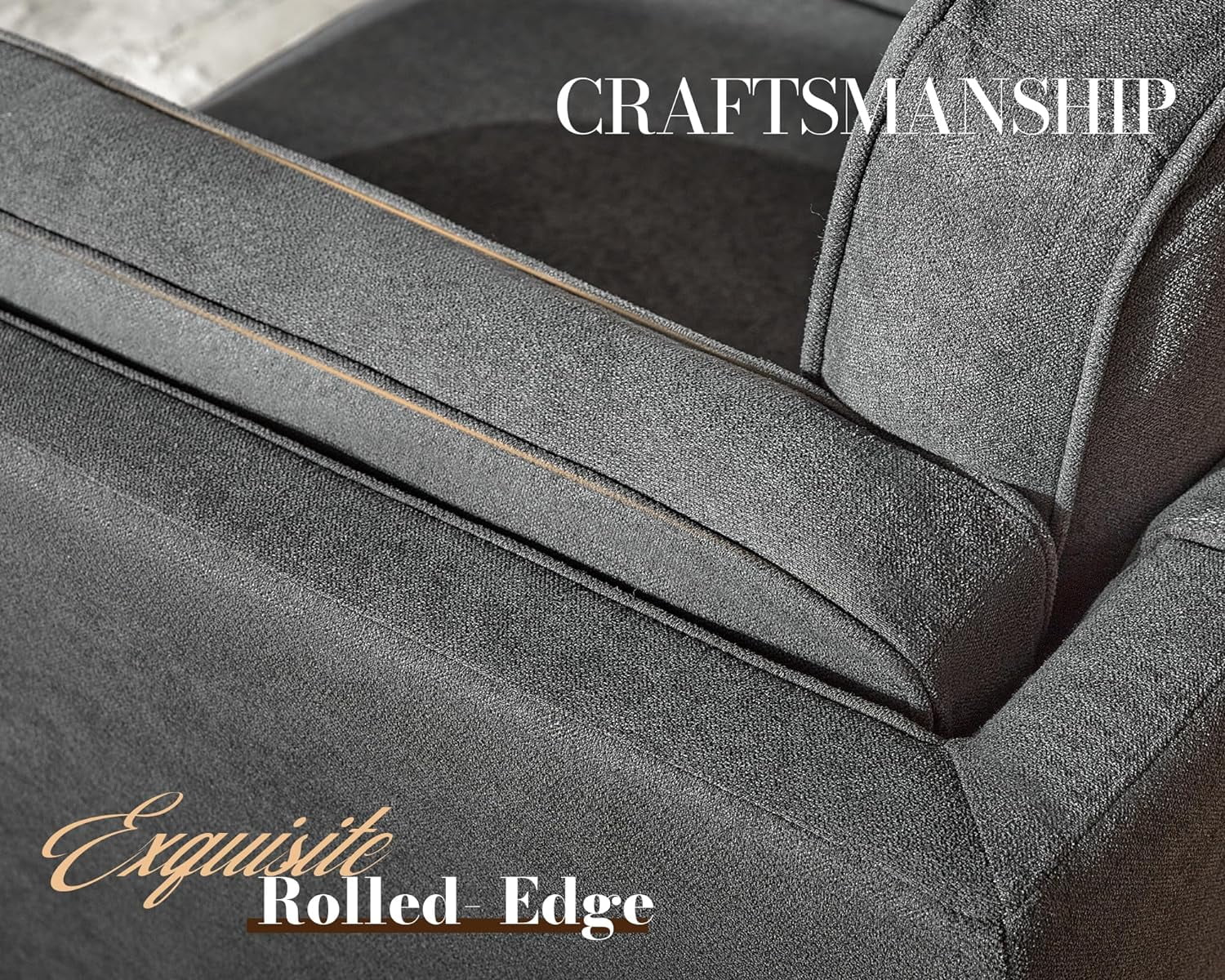 Papajet Sofa, 87inch Modern Sofa with Embedded Arm Pillow- Dark Grey Deep Seat Couch for Livingroom