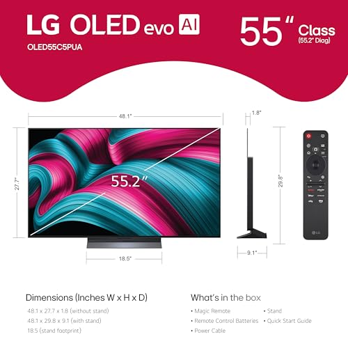 LG 55-Inch Class OLED evo AI 4K C5 Series Smart TV w/Dolby Atmos, Dolby Vision, HDR10, AI Super Upscaling 4K, Filmmaker Mode, Wow Orchestra
