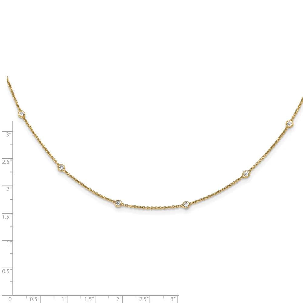 Real 14kt Yellow Gold Diamond Station Cable Necklace; 16 inch; Lobster Clasp; for Adults and Teens; for Women and Men