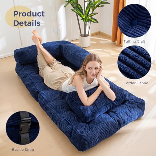 MAXYOYO Folding Sofa Bed, L-Shaped Convertible Sofa Bed with Armrest Foldable Sleeper Couch with Pillow