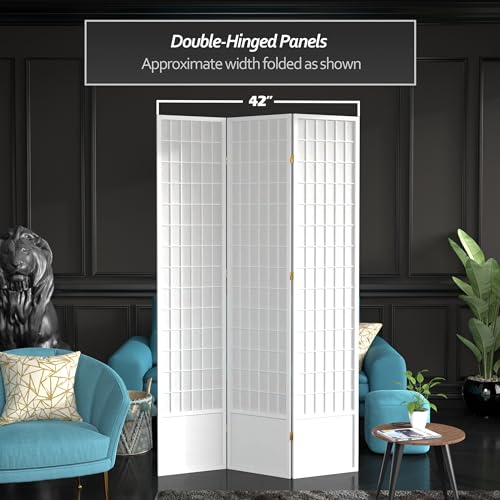 Red Lantern 7 ft. Tall Window Pane Shoji Screen-White-3 Panels Room Divider