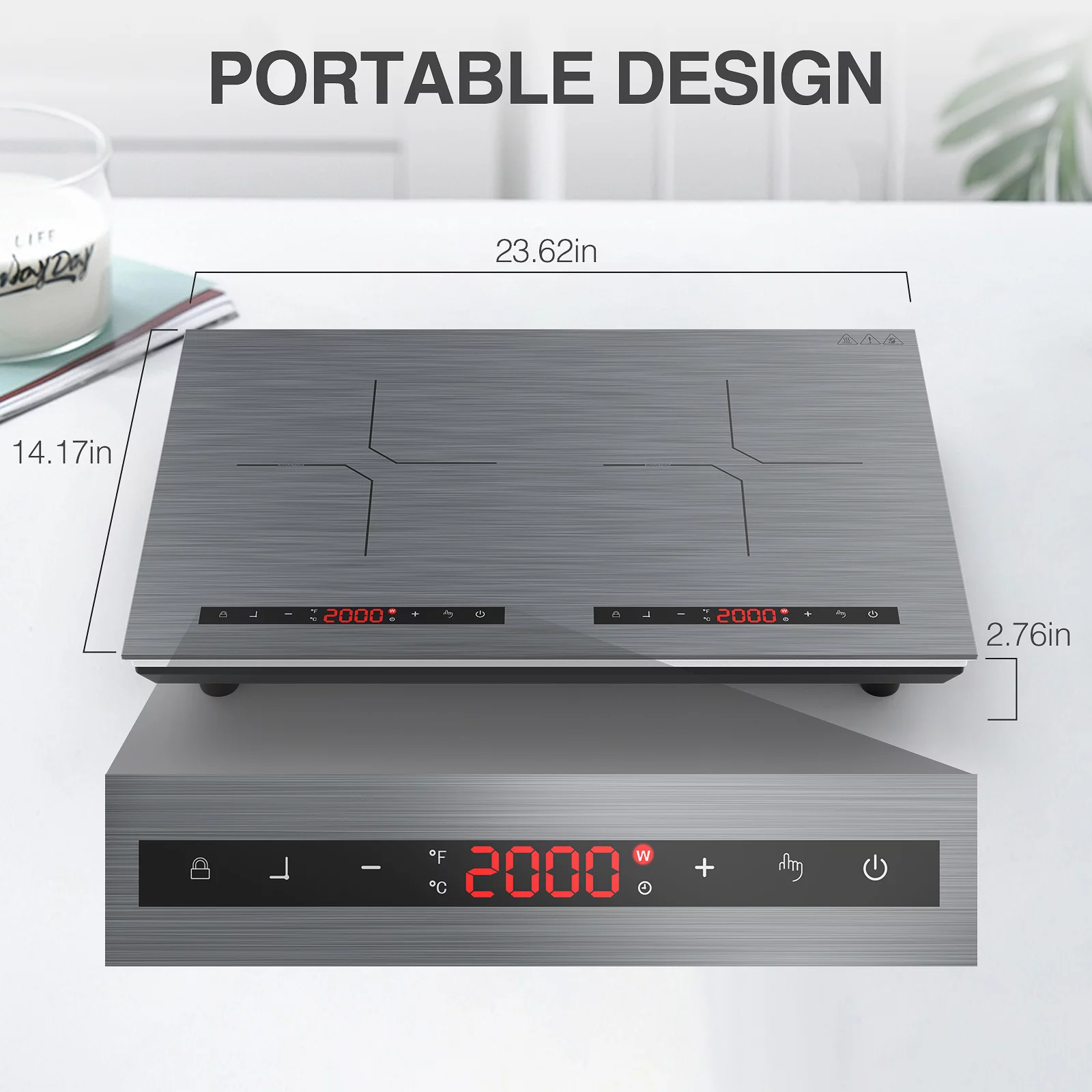 VBGK Induction Cooktop 24 Inch 2 Burner 4000W Plug Electric Burner Countertop Hot Plate for Cooking 110v,3H & Auto Shutdown Induction Burner