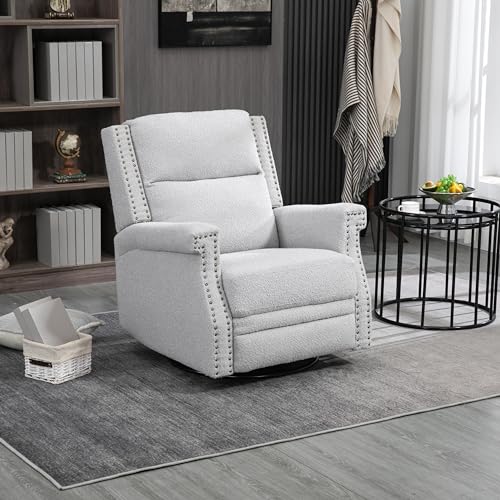 Wingback Swivel Recliner Chair, Mid Century Modern Push Back Accent Armchair, Upholstered Boucle Reclining Lounge Chair