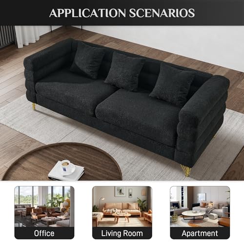 Cloud Couch for Living Room, 79" Modern Overstuffed Deep Seat Boucle Sherpa 3 Seater Sofa with 3 Pillows