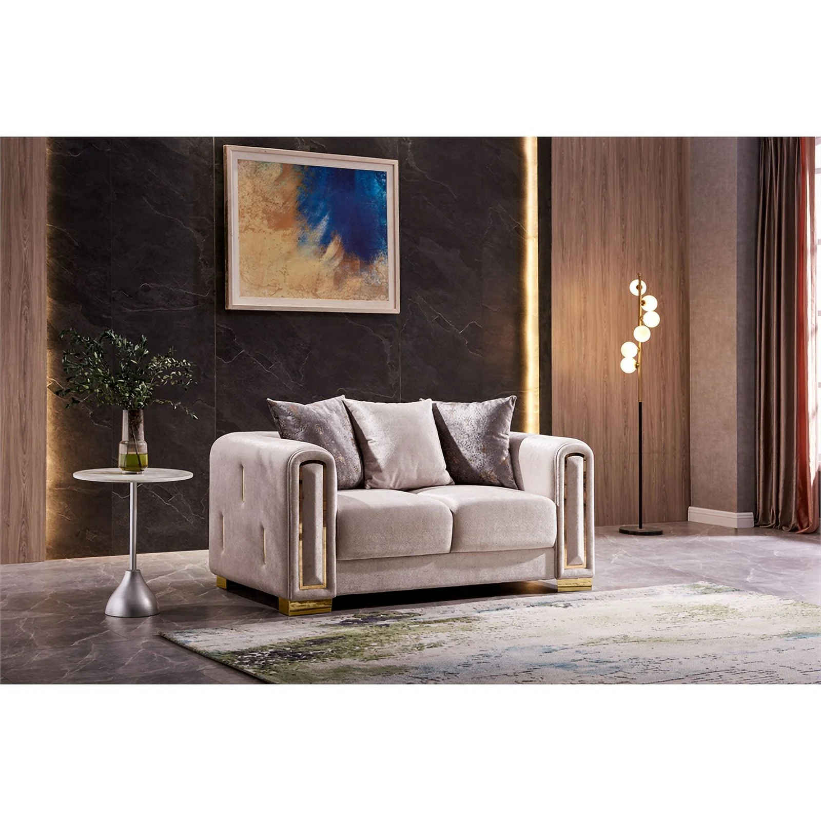 Pemberly Row Thick Velvet Fabric 2Pc Living Room Set Made With Wood in Beige