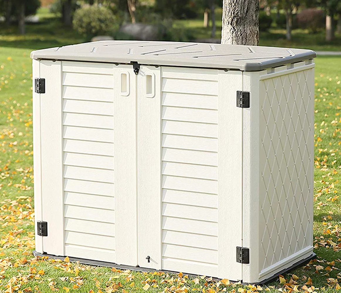 KINYING 4.2'x3.4'ft. Outdoor Large Horizontal Storage Shed, Weather Resistant Resin Tool Shed, Multi-Opening Door for Easy Storage of Trash Cans