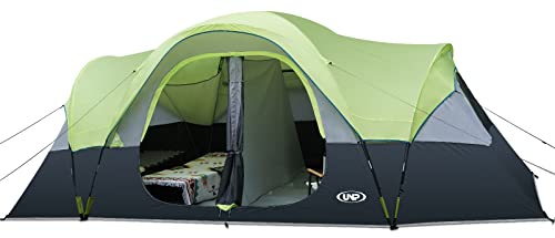 UNP Camping Tent 10-Person-Family Tents, Parties, Music Festival Tent, Big, Easy Up, 5 Large Mesh Windows, Double Layer, 2 Room, Waterproof