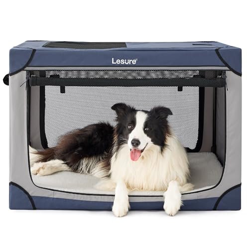 Lesure Soft Collapsible Dog Crate - 42 Inch Portable Travel Crate for Extra Large Dogs Indoor & Outdoor