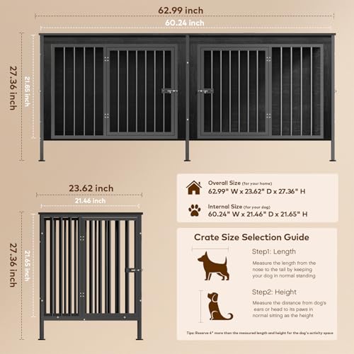 78 Inch Dog Crate Furniture for 2 Dogs,Extra Large Double Dog Kennel Furniture with Removable Divider, XXL Thick Wooden Dog Cage TV Stand