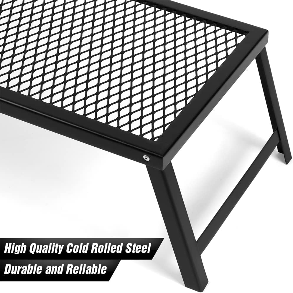 Folding Campfire Grill Heavy Duty Steel Grate with Legs Portable Over Fire Camp Grill for Outdoor Cooking Grill Traveling Picnic, Black