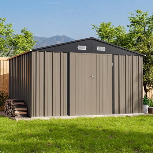 Patiowell 5x3 FT Outdoor Storage Shed, Tool Shed with Sloping Roof and Lockable Door, Metal Shed for Backyard Garden Patio Lawn, Brown