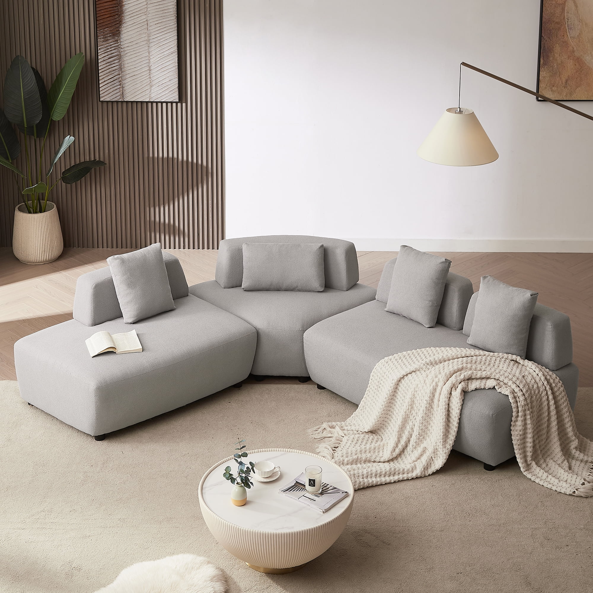 Soges Modern 3-piece Sectional Sofa Free Convertible Sofa with 4 Pillows for Living Room, Gray