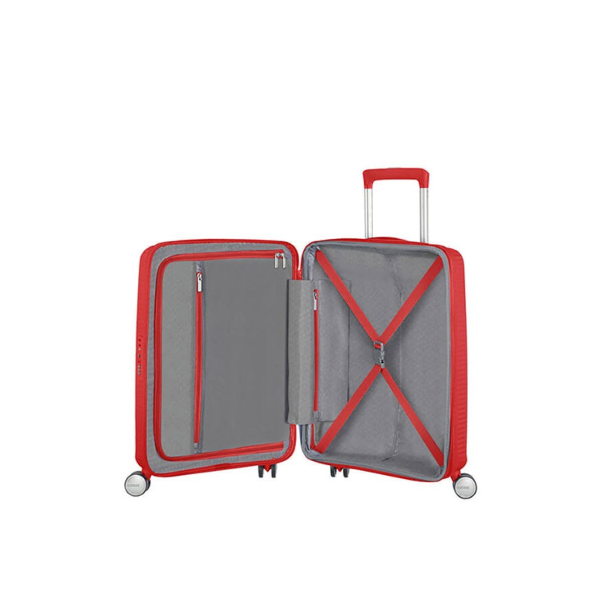 American Tourister Coral Red Soundbox Expandable Four-Wheel Cabin Suitcase 55cm