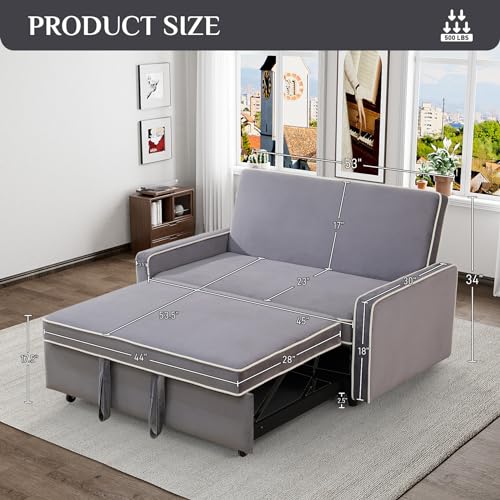 3 in 1 Convertible Sleeper Sofa Couch with Pullout Bed, Modern Flannel Pull Out Love seat Sofa, 2 Seater Futon Loveseat Couch Bed for RV, Living Room