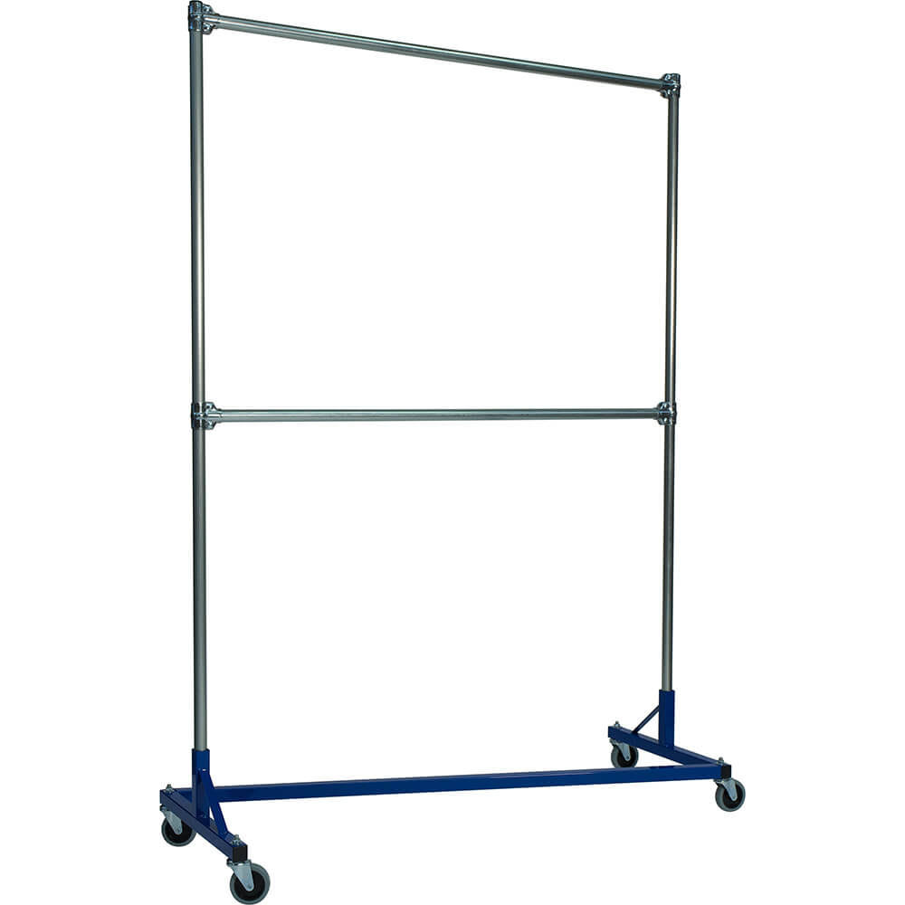Quality Fabricators 5 ft Heavy Duty Z-Rack Double Rail Garment Rack W 7 ft Uprights in Blue