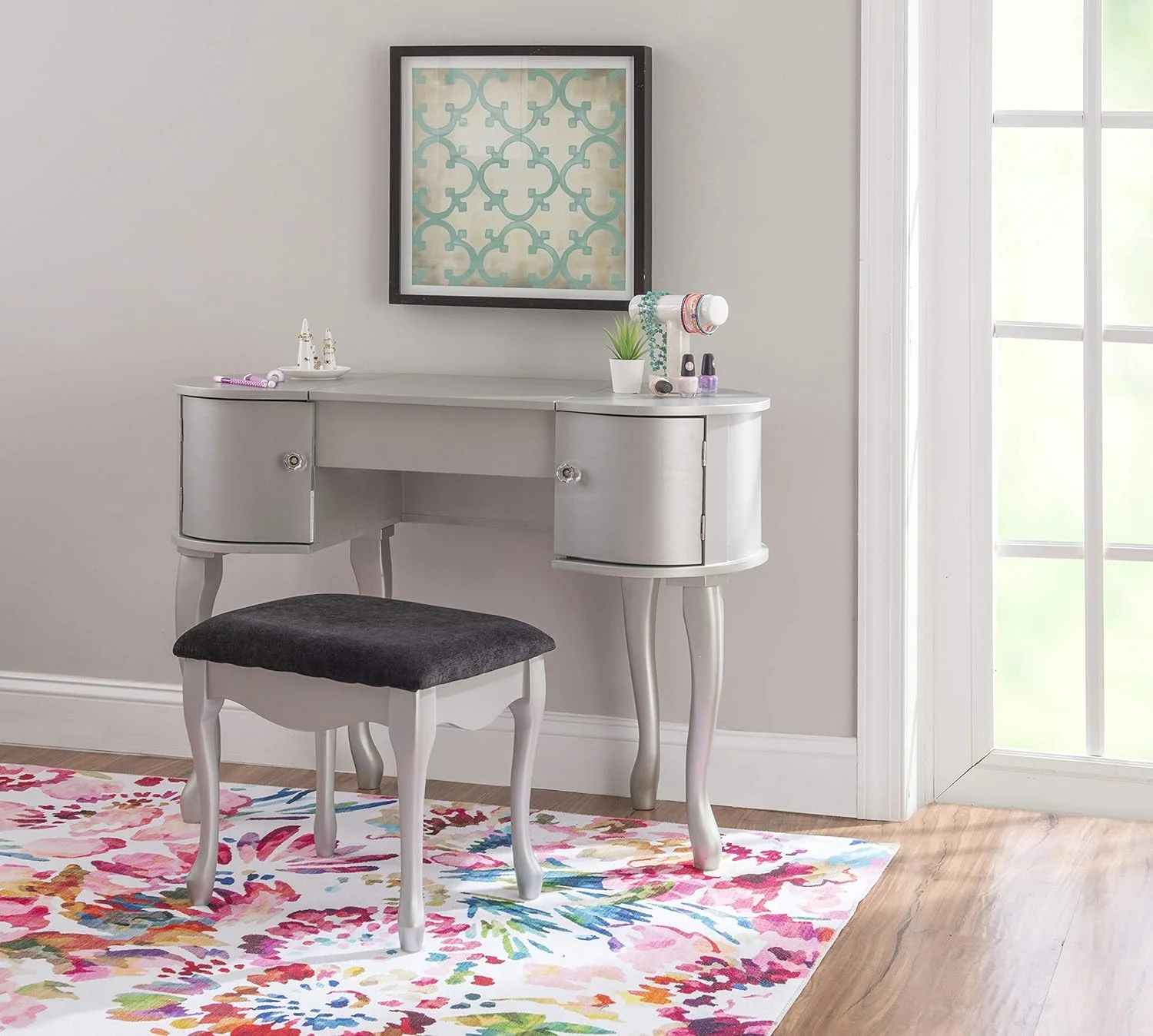 Paloma Vanity Set, 30" X 40.5" X 19.25", Silver