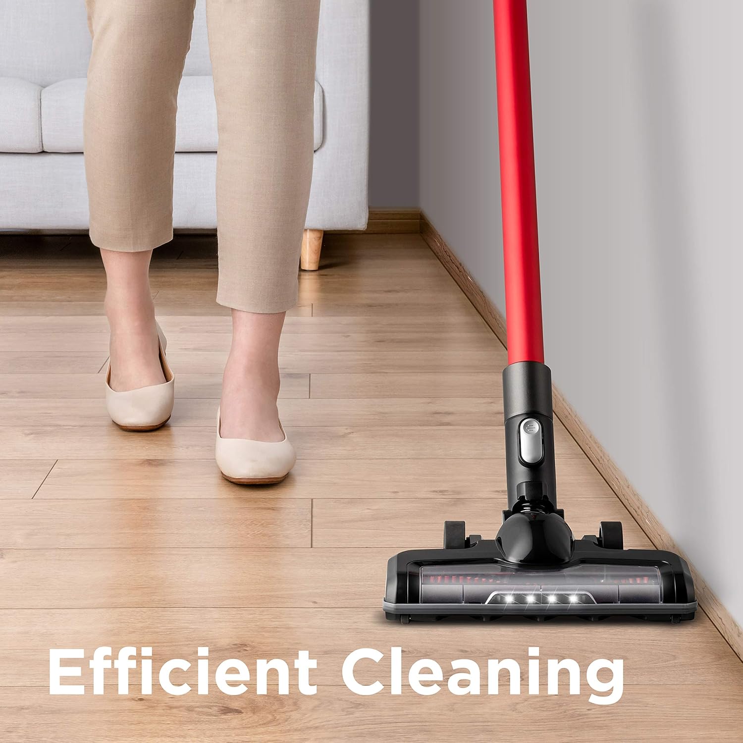 EUREKA Cordless Vacuum Cleaner, Hight Efficiency for All Carpet and Hardwood Floor LED Headlights, Convenient Stick and Handheld Vac, Basic Red