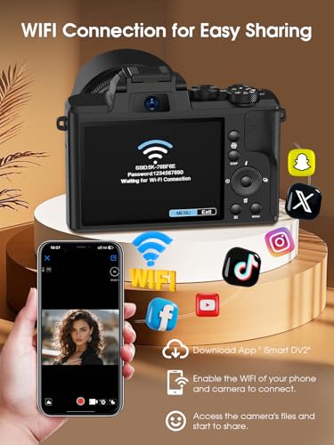 8K Digital Camera, 88MP Cameras for Photography with WiFi & Touch Screen, 16X Zoom Vlogging Camera for YouTube Video, Autofocus & Anti-Shake