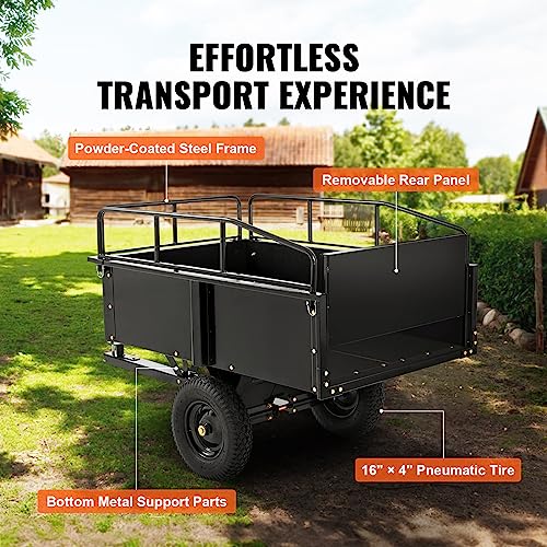 VEVOR Heavy Duty ATV Dump Cart - Steel Tow Behind trailer, 750 lbs, 15 Cubic Feet Garden Utility with Removable Sides