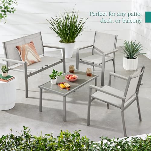 Best Choice Products 4-Piece Outdoor Textilene Patio Conversation Set, Backyard Furniture w/Loveseat, Coffee Table, Steel Frame - Taupe/Charcoal
