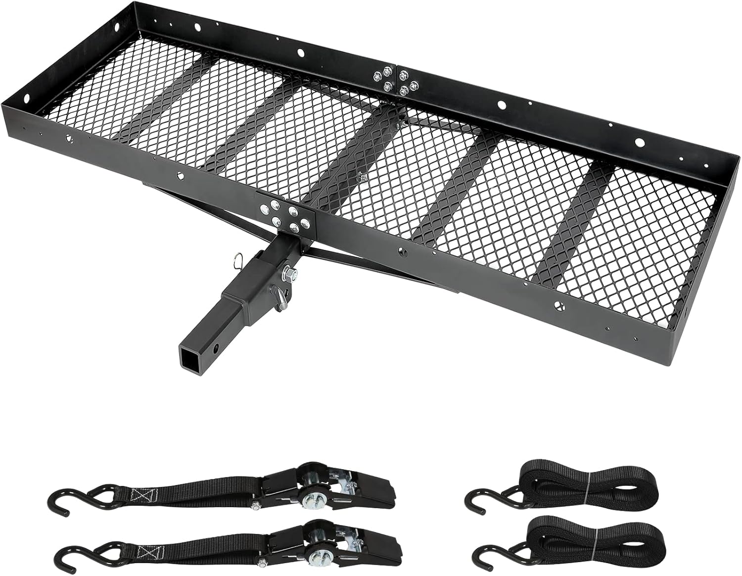Weize Hitch Cargo Carrier, 60 x 19.5 x 2.95 Inch, 750 lbs Capacity, 2-Inch Folding Shank, with Ratchet Strapes, Black Steels