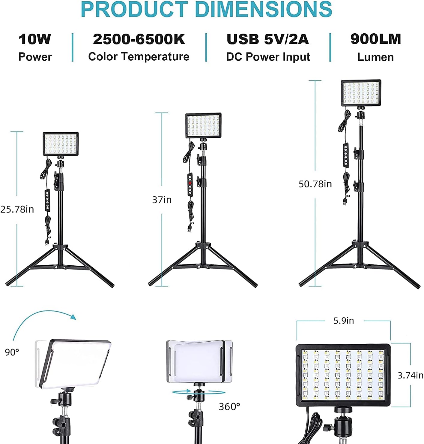 Led Video Light for Camera, RGB Photography Lighting Kit (2 Packs) with Adjustable Tripod Stand/Remote