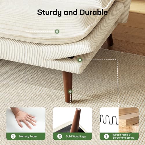 Marsail Futon Sofa Bed, Futon Couch with Adjustable Backrest & Armrests, Convertible Small Sleeper Sofa Bed for Small Apartments, Study Room, Office