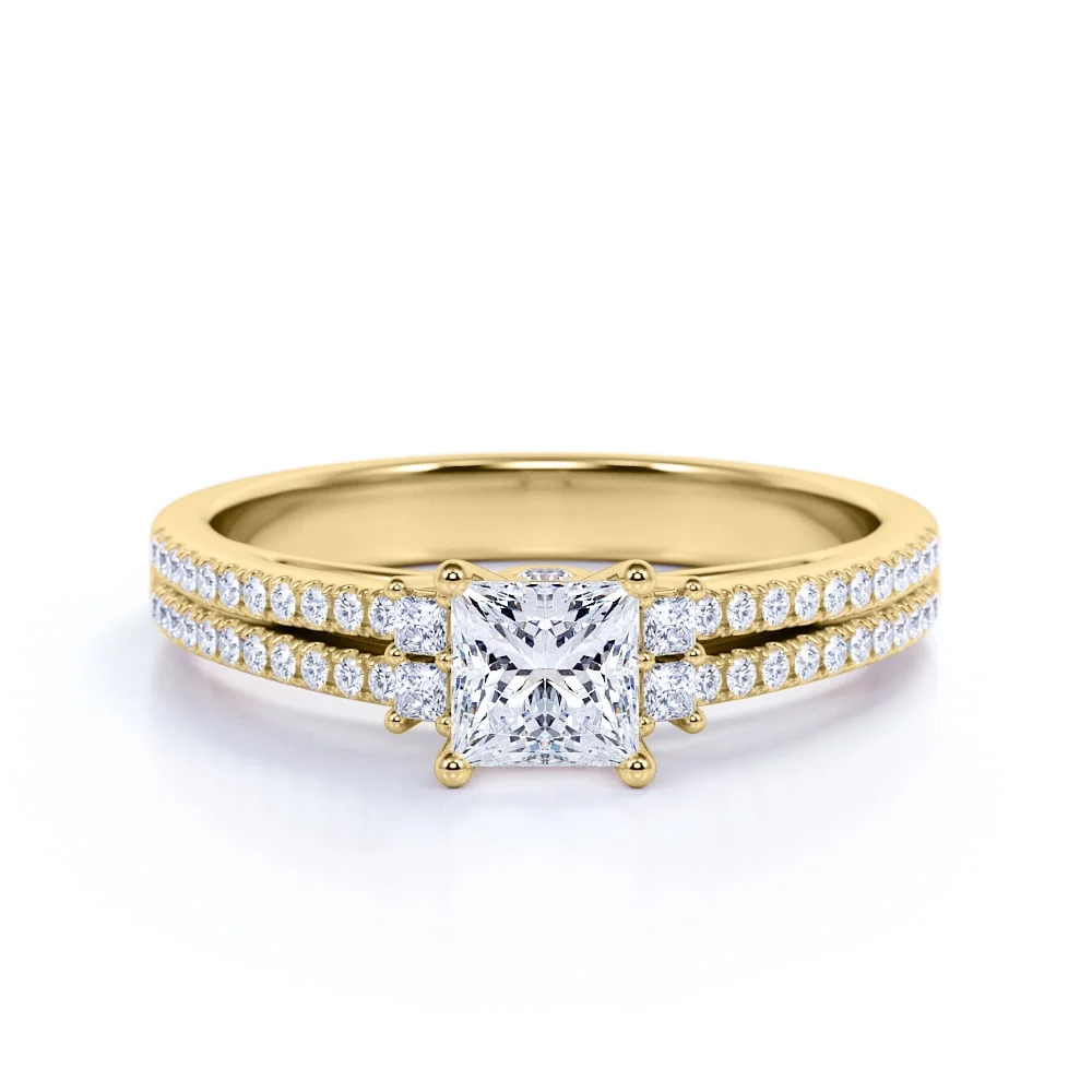 1.50Ct Princess Cut Lab Grown Diamond 14K Yellow Gold Band Ring for Women Gifts/Engagement