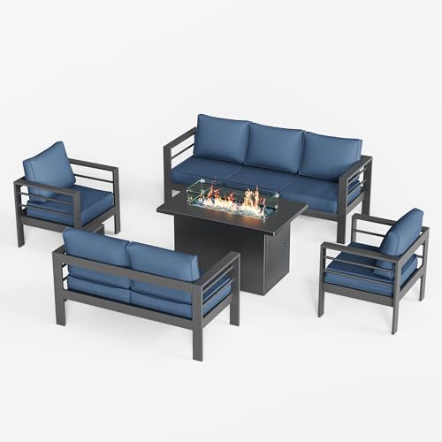 UDPATIO 8 Piece Aluminum Patio Furniture Set, Oversized Modern Outdoor Furniture Set with Olefin Fabric Cushion for Patio Deck Backyard