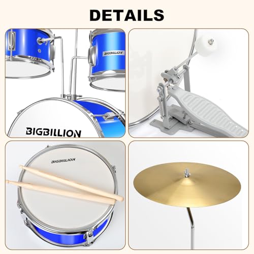 Drum Set for Kids, 3-Piece 14'' Beginner Kids Drum Kit Junior Drum Set with Bass Tom Snare Drum with Adjustable Throne, Cymbal, Pedal