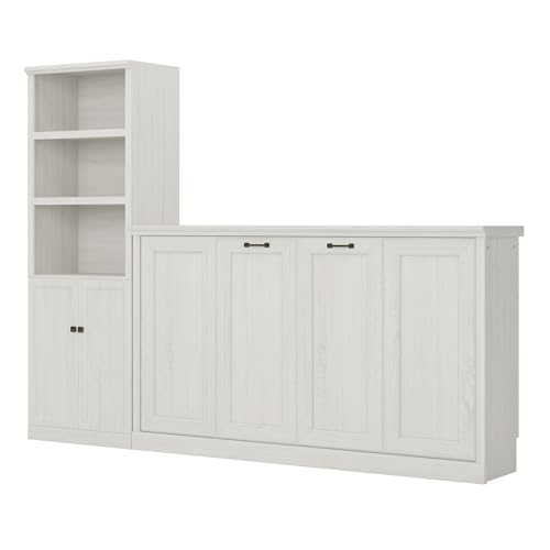 SOFTSEA Twin Size Murphy Bed with 2 Side Cabinet Storage Shelf, Horizontal Murphy Bed with Bookcase