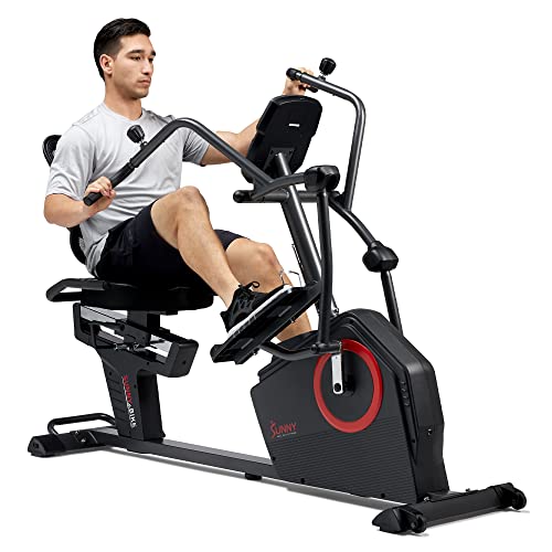 Sunny Health & Fitness Elite Recumbent Cross Trainer & Elliptical Machine with Arm Exercisers for Home Arm/Leg Training