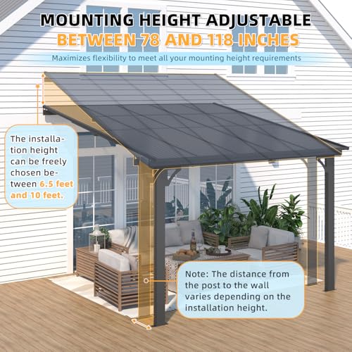 AECOJOY 10&rsquo; x 10&rsquo; Gazebo, Wall Mounted Gazebos Pergola on Clearance, Outdoor Patio Lean to Gazebo Awnings for Deck, Porch
