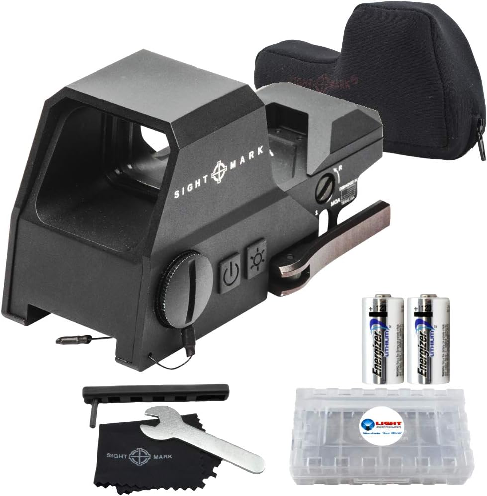 Sightmark Ultra Shot Reflex Sight Red and Green Reticle Bundle with 2 Extra Energizer CR123 Batteries and a Lightjuction Battery Case