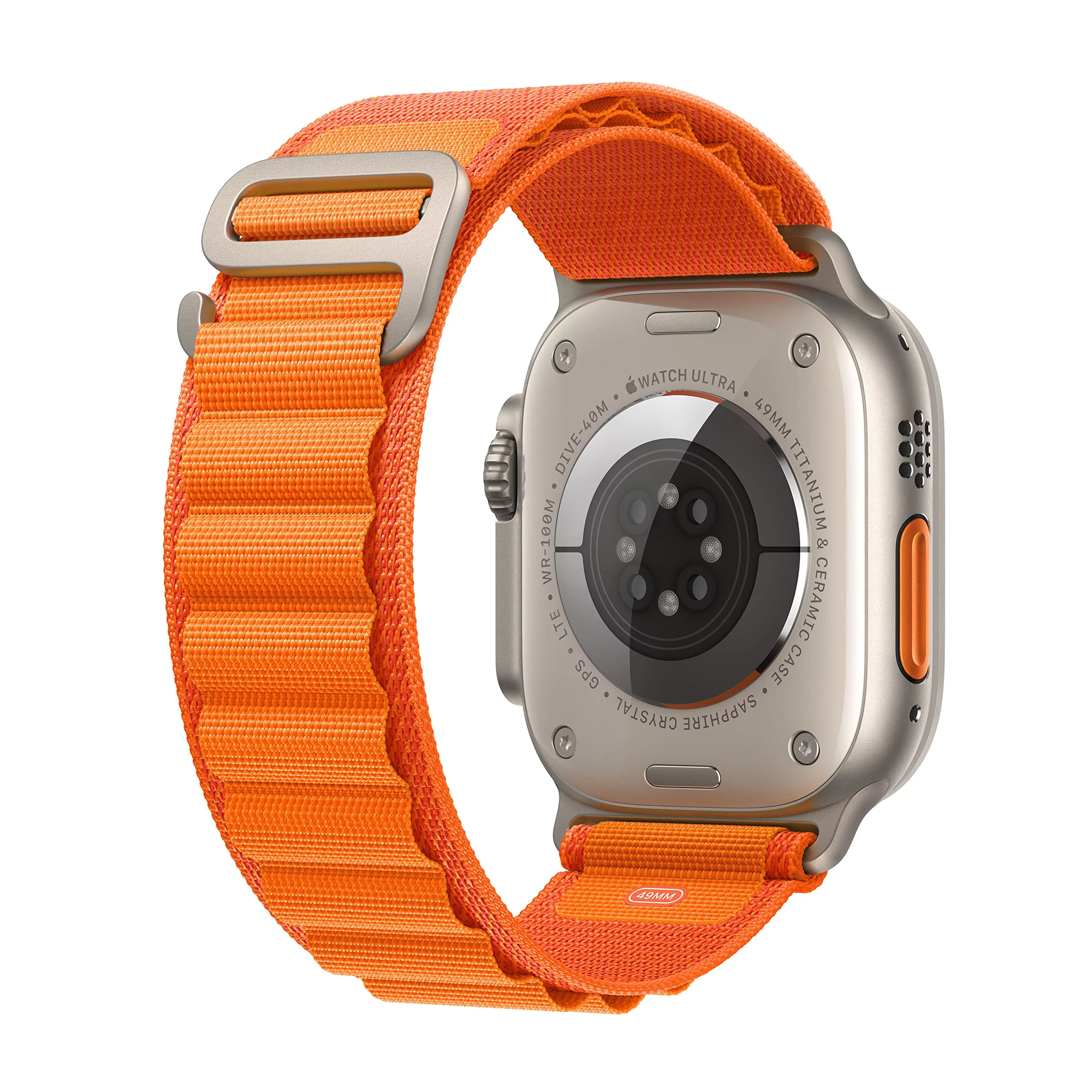Apple Watch Ultra [GPS + Cellular 49mm] Smart Watch w/Rugged Titanium Case & Orange Alpine Loop Small.