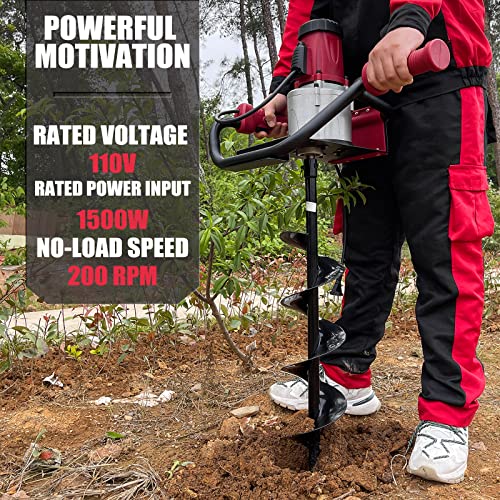 1500W Electric Post-Hole Digger with 6-Inch Auger Bit, Earth Auger Drill, Auger Bit Earth Auger, Ideal for Post Hole Digging, Drilling, Tree Planting