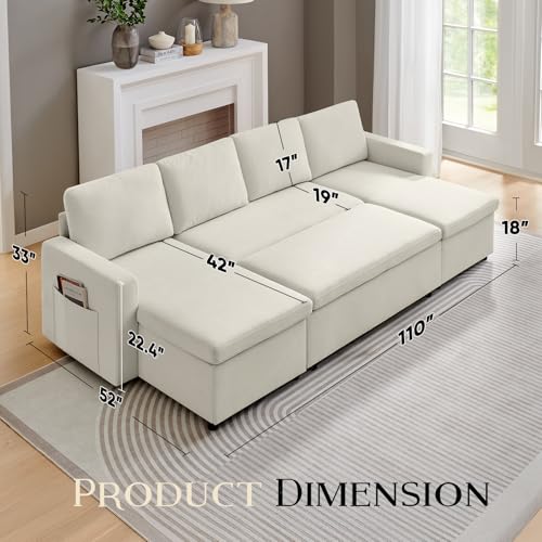 55" 3-in-1 Convertible Sleeper Sofa Bed with Adjustable Backrest - Soft Chenille Futon Couch for Living Room, Office & Apartment, Beige