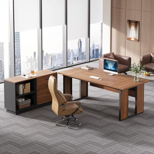 Tribesigns 63‘’ L-Shaped Executive Desk, Office Table with 47-Inch Drawers Cabinet, Large Computer Desk with Storage Shelves