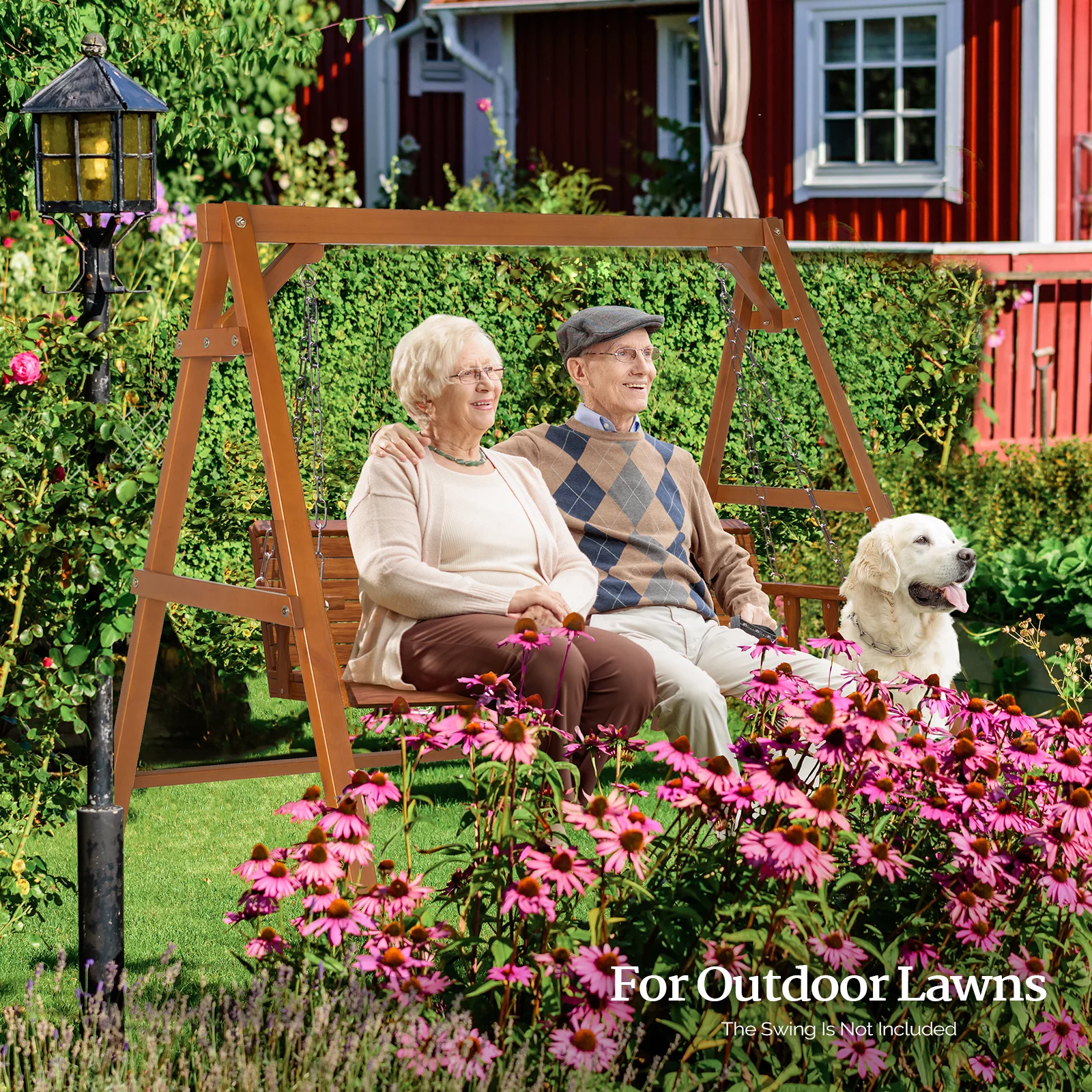 VINGLI Heavy Duty Patio Porch Swing Stand Support 660 LBS A-Frame Design, Solid Fir Wood, 5FT Brown