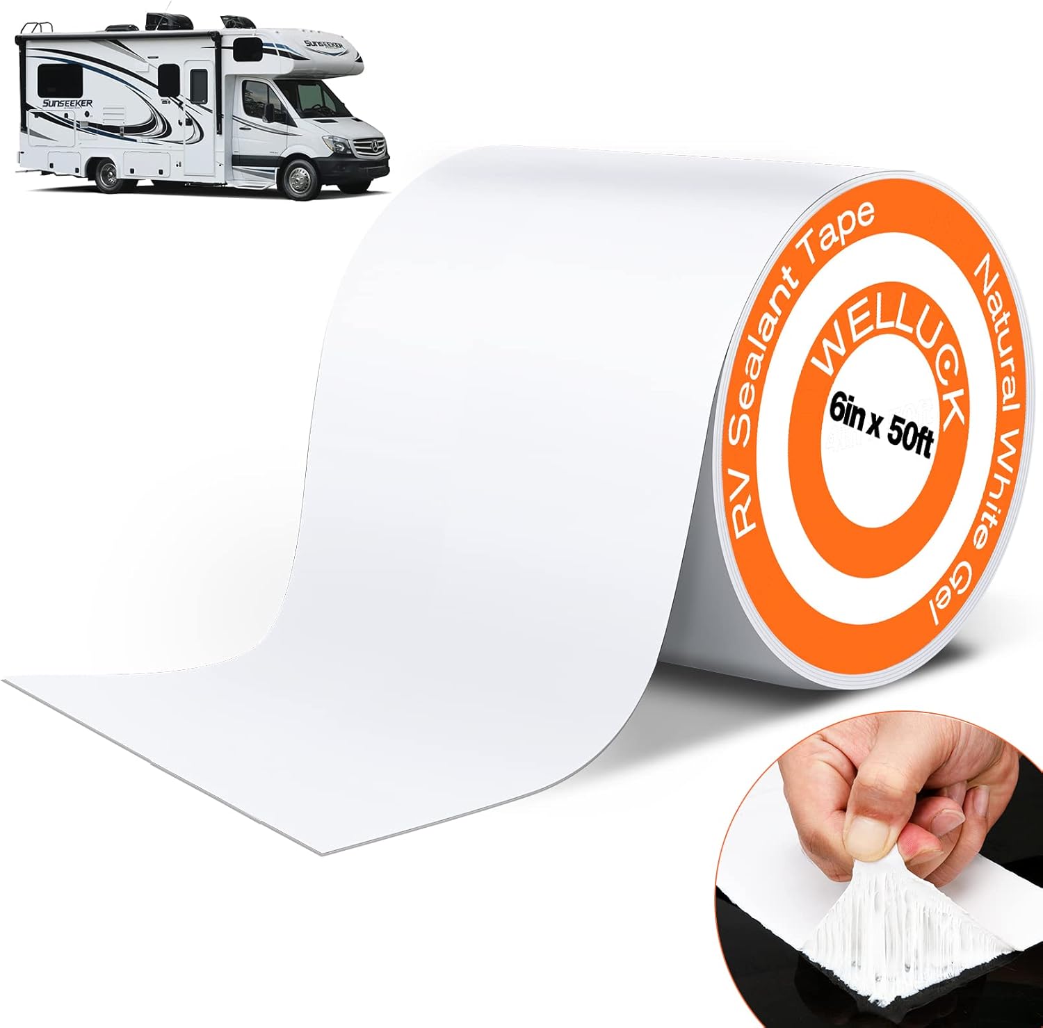 WELLUCK RV Roof Tape Sealant Roofing Tape, 6 Inch X 50 Foot Natural White RV Tape for Roof Repair Camper Trailer Boat Sealing Leak Repair