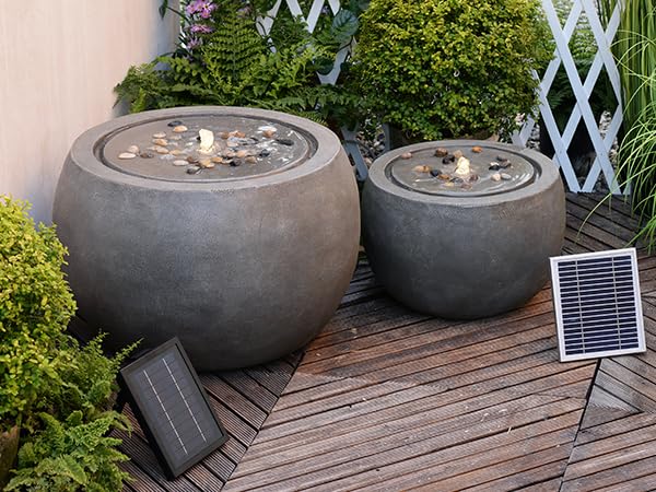 Garden Water Fountain Outdoor Large Round Bubbler Water Feature Indoor with Lights & Pump and Pebbles Concrete Effect for Patio Pool Pond Yard Home