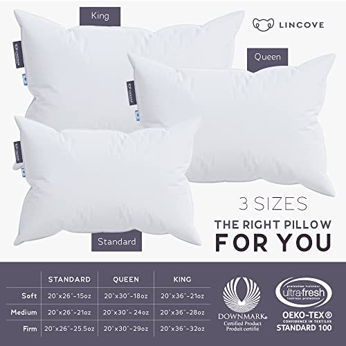 Lincove Cloud Natural Canadian Down and Waterfowl Feather Pillow, White Luxury Sleeping Pillow - 625 Fill Power, 500 Thread Count Cotton Shell