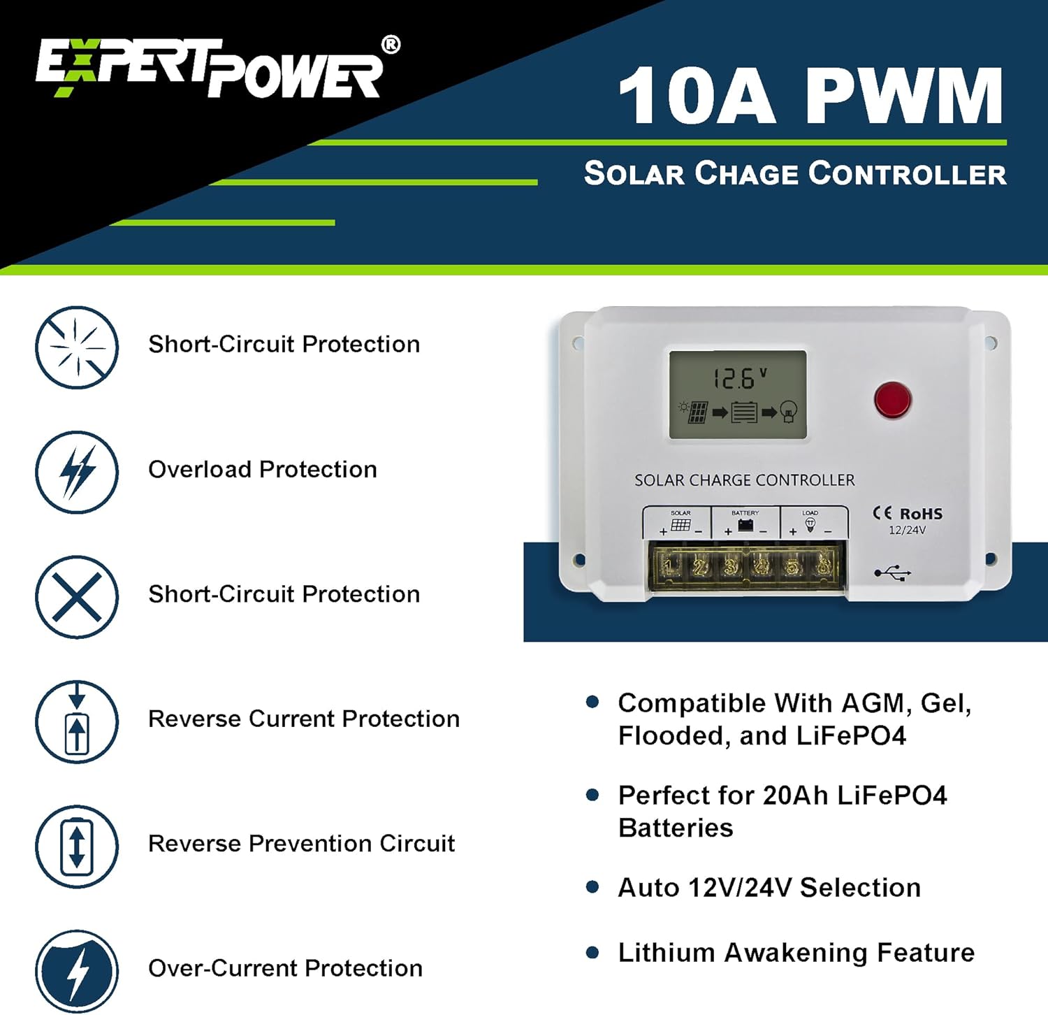 ExpertPower 200W 12V Solar Power Kit | 200W Mono Rigid Solar Panels, 20A MPPT Solar Charge Controller | RV, Trailer, Camper, Marine, Off Grid