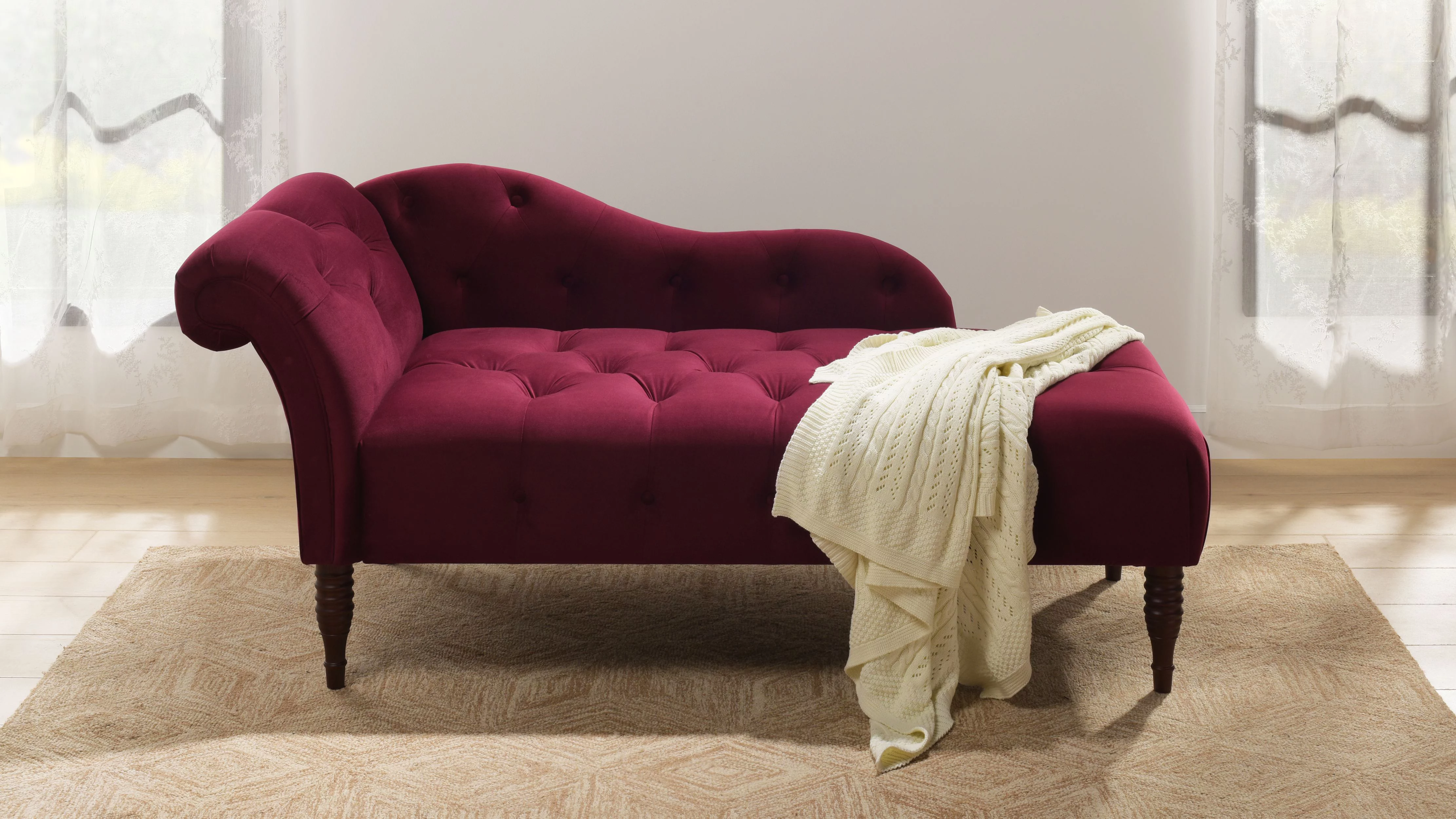 Samuel Tufted Roll Arm Chaise Lounge Burgundy - Radiant Selections
