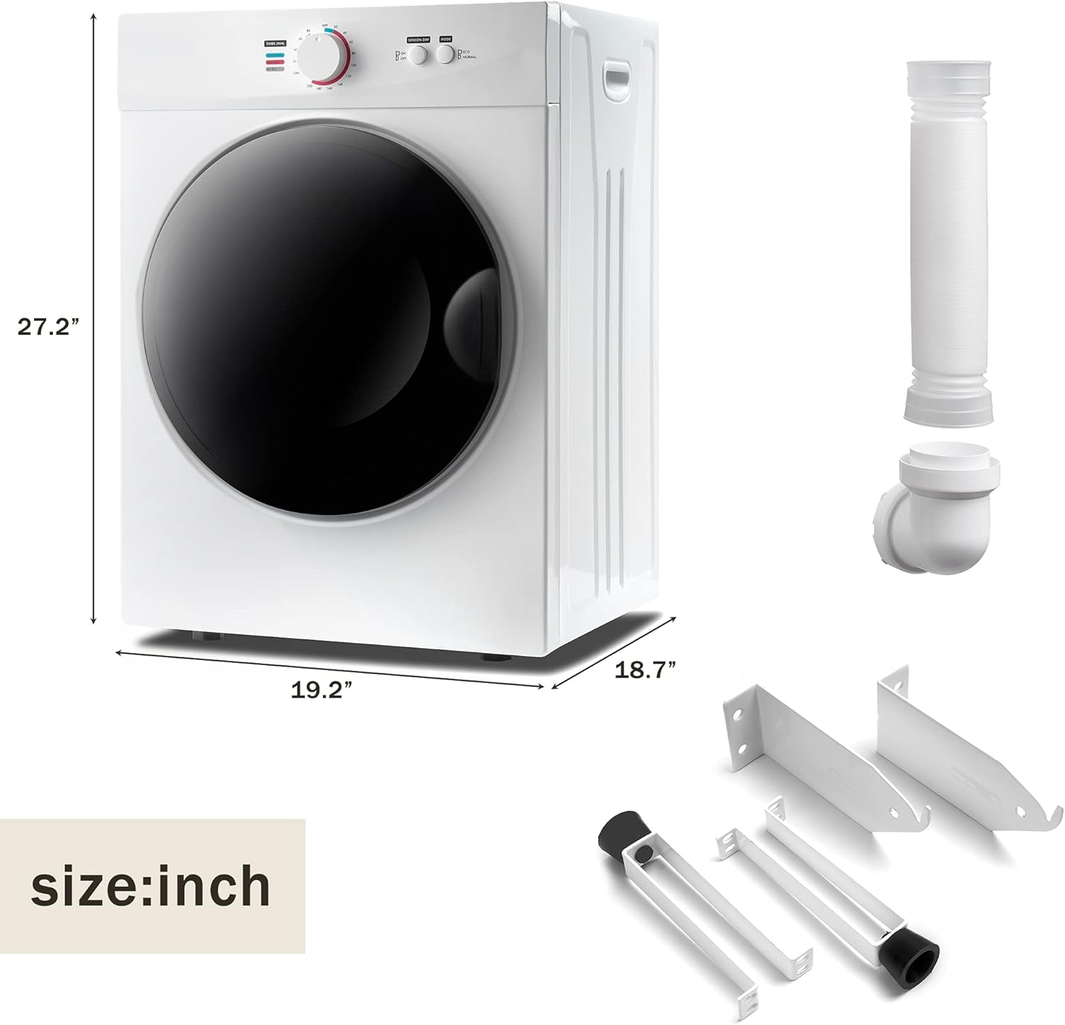 Portable Laundry Dryer│Dryer With Easy Knob Control For 5 Modes, Stainless │Steel Clothes Dryers, For Home, Dorm, Apartment And Rv, Wall Mount
