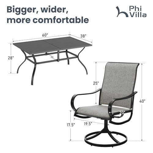PHI VILLA 5 PCS Outdoor Patio Dining Set with Swivel Dining Chairs (Blue) and 37"x 37" Metal Steel Dining Table(1.57" Umbrella Hole)