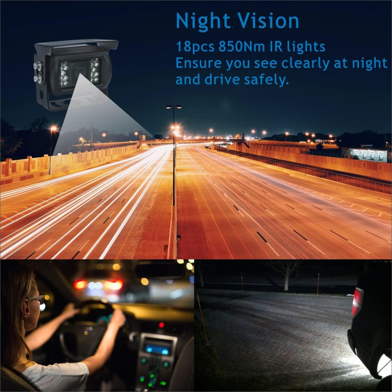 Rear/Front View Backup Camera System Reversing Kit Wired 7 LCD Monitor,Night Vision