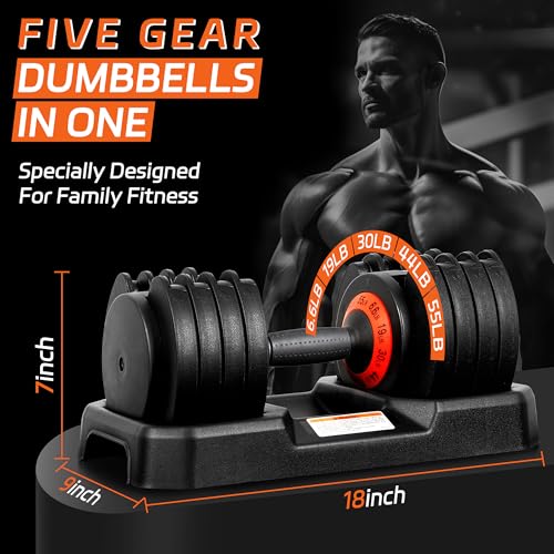 Adjustable Dumbbell, 55LB Dumbbell Set with Tray for Workout Strength Training Fitness