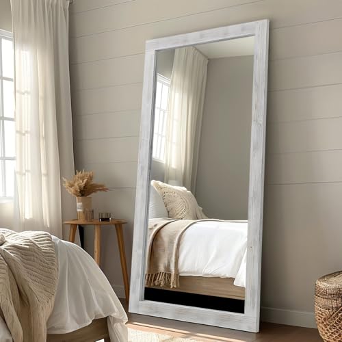 MELOMOIR Rustic Farmhouse Full Length Mirror, 64"x21" Wood Frame Floor Mirror, Free Standing Mirror Leaning Hanging Mirror