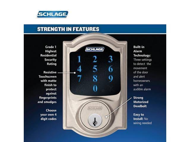 Schlage BE469NXVCAM619 Camelot Touchscreen Deadbolt, Satin Nickel